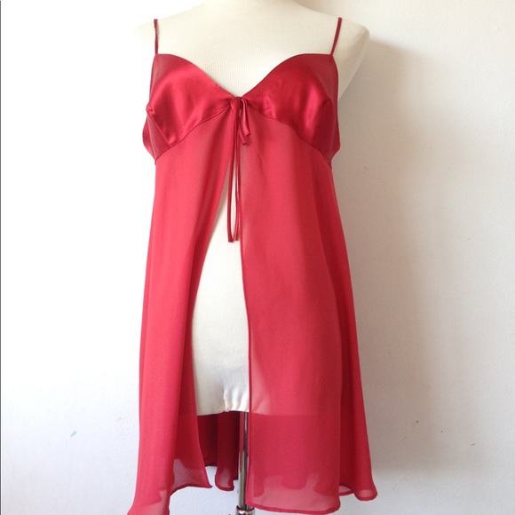 Victoria's Secret Red Chiffon Babydoll Silky Sz M - Picture 2 of 8